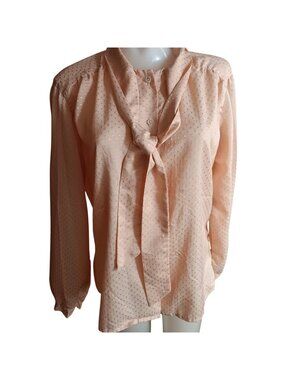 Large Fritzi Peach Vintage Women's Secretary Blouse 13/14 1970's Blouse Tie Neck